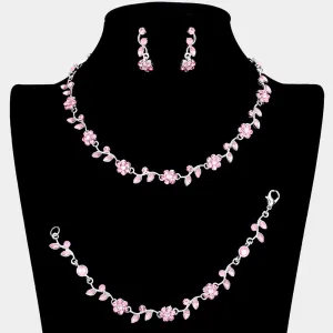 3 Piece Pink Flower Rhinestone Jewelry Set | Homecoming Jewelry | 63856