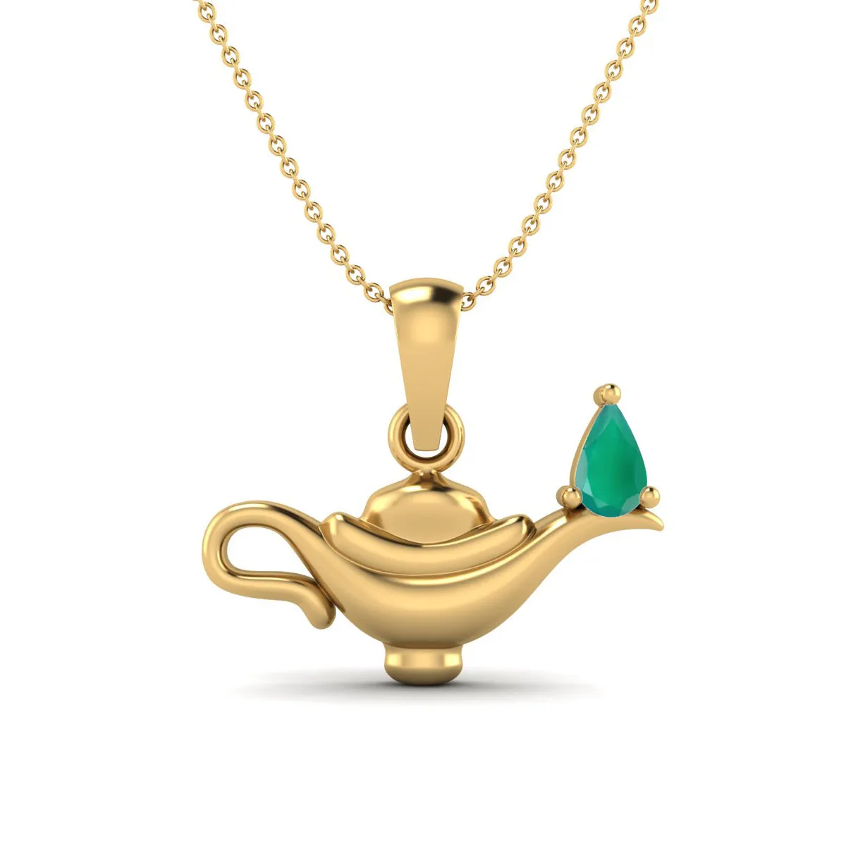 5x3MM Pear Green Onyx Gemstone 925 Sterling Silver Dainty Aladdin Lamp Charm Pendant Necklace