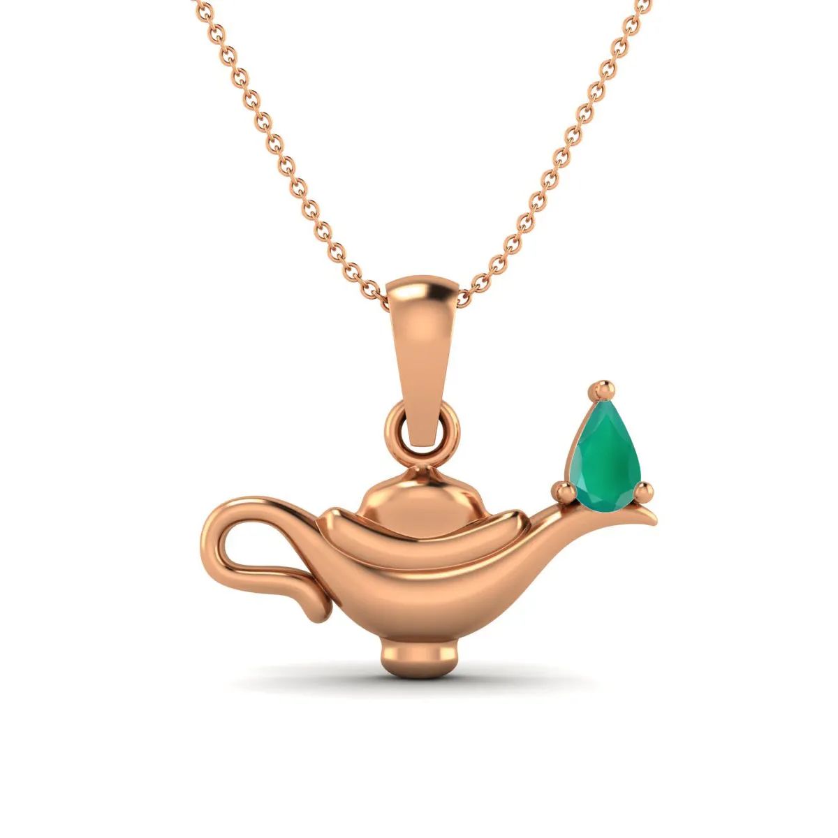 5x3MM Pear Green Onyx Gemstone 925 Sterling Silver Dainty Aladdin Lamp Charm Pendant Necklace