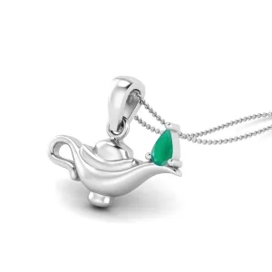 5x3MM Pear Green Onyx Gemstone 925 Sterling Silver Dainty Aladdin Lamp Charm Pendant Necklace