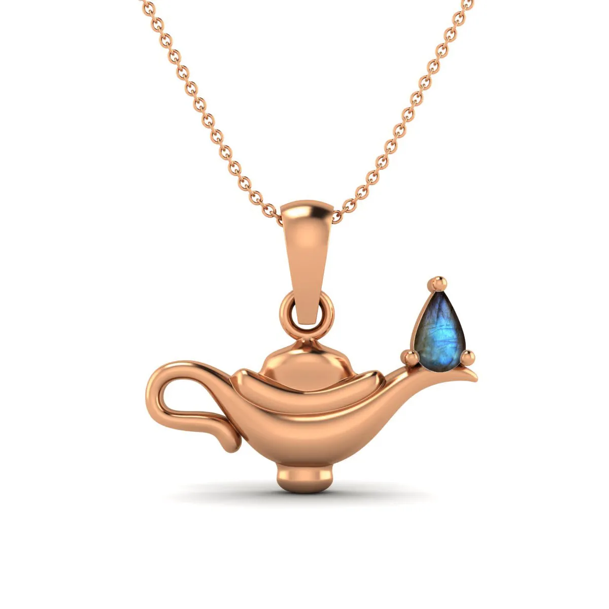 5x3MM Pear Labradorite Gemstone 925 Sterling Silver Dainty Aladdin Lamp Charm Pendant Necklace