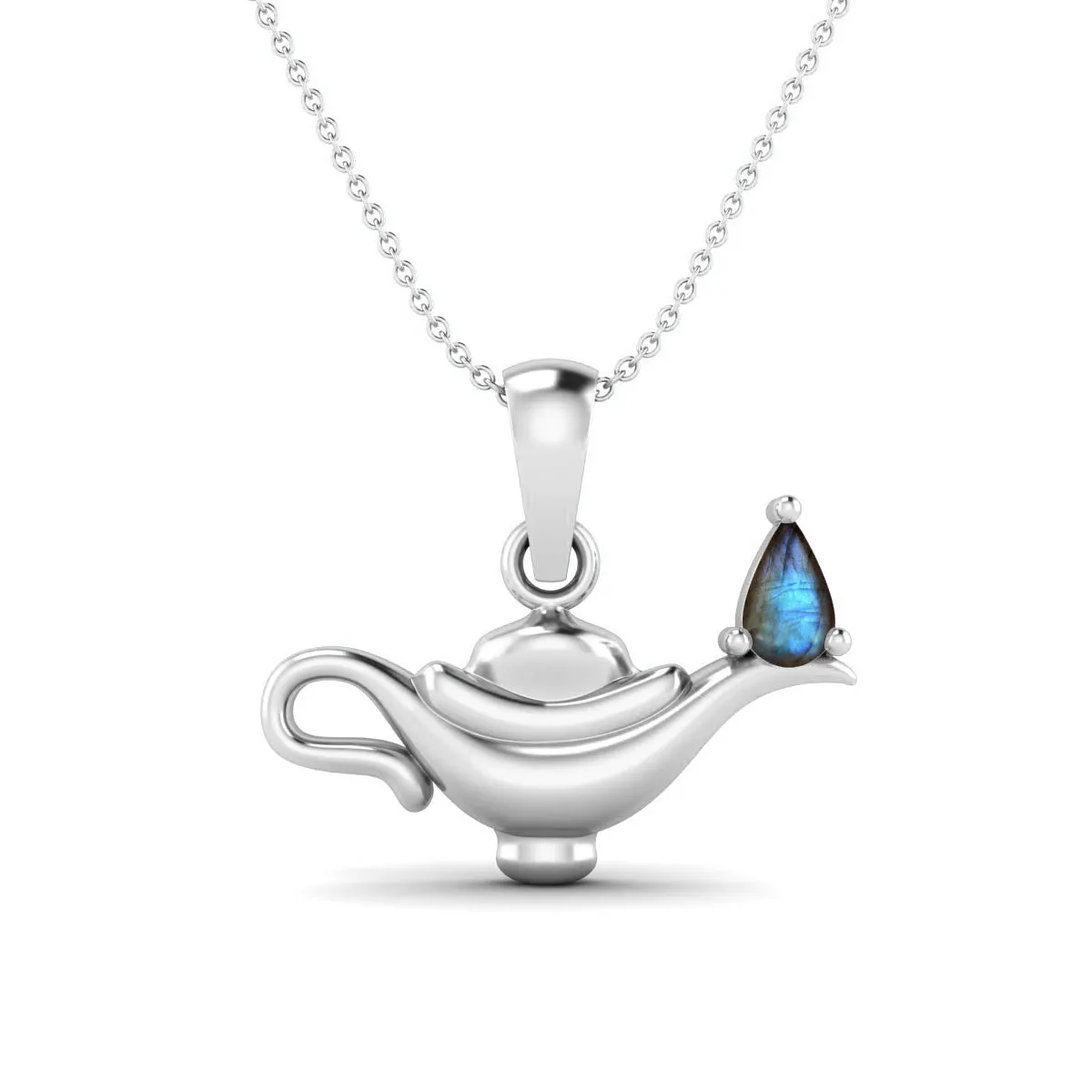 5x3MM Pear Labradorite Gemstone 925 Sterling Silver Dainty Aladdin Lamp Charm Pendant Necklace