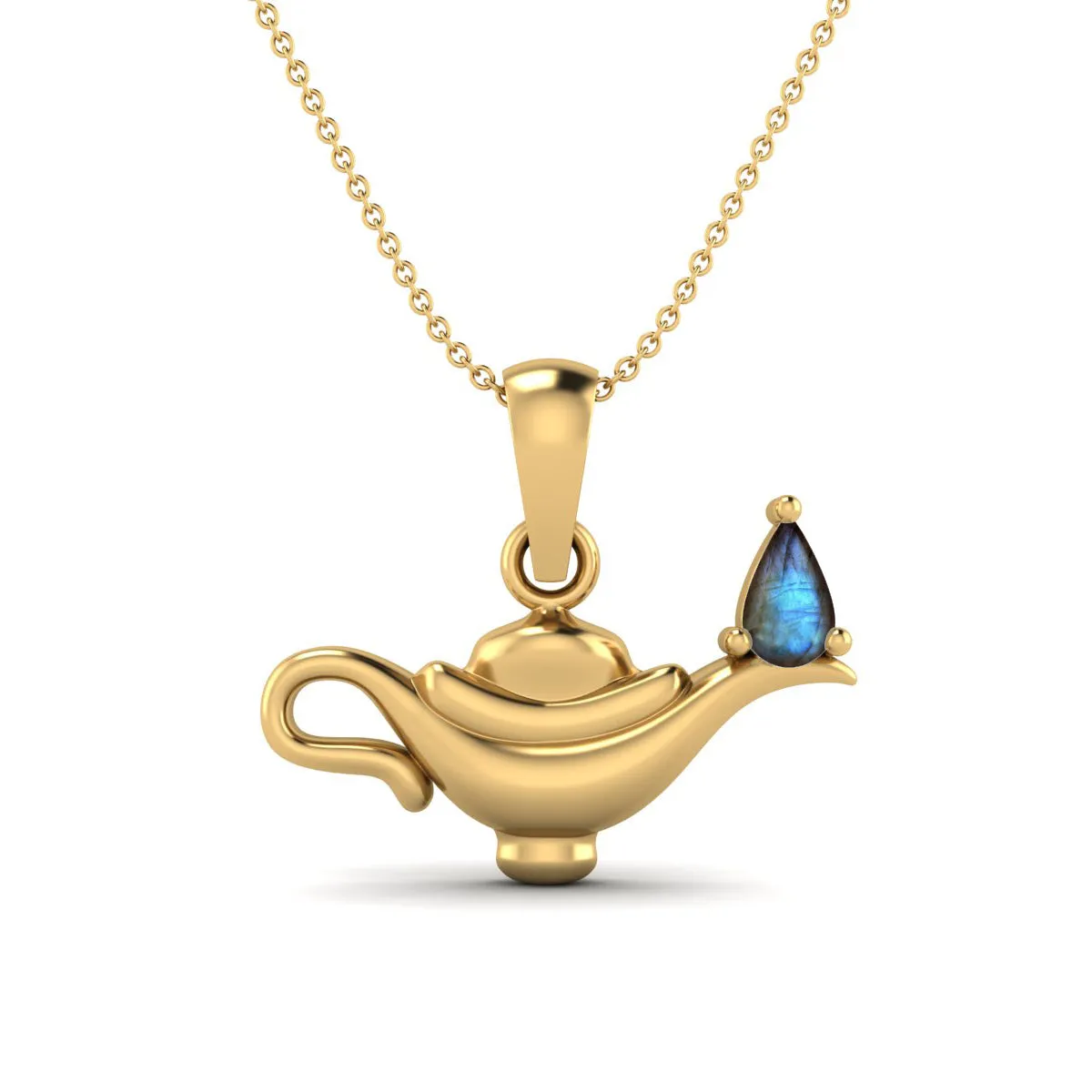 5x3MM Pear Labradorite Gemstone 925 Sterling Silver Dainty Aladdin Lamp Charm Pendant Necklace