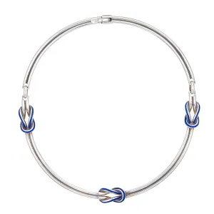 60s Vintage Gucci Hercules Knot Necklace Silver Blue Enamel Collar 18"