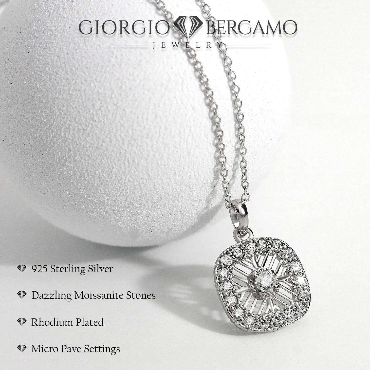 .70 CTTW Moissanite Caged Halo Pendant Necklace in 925 Sterling Silver