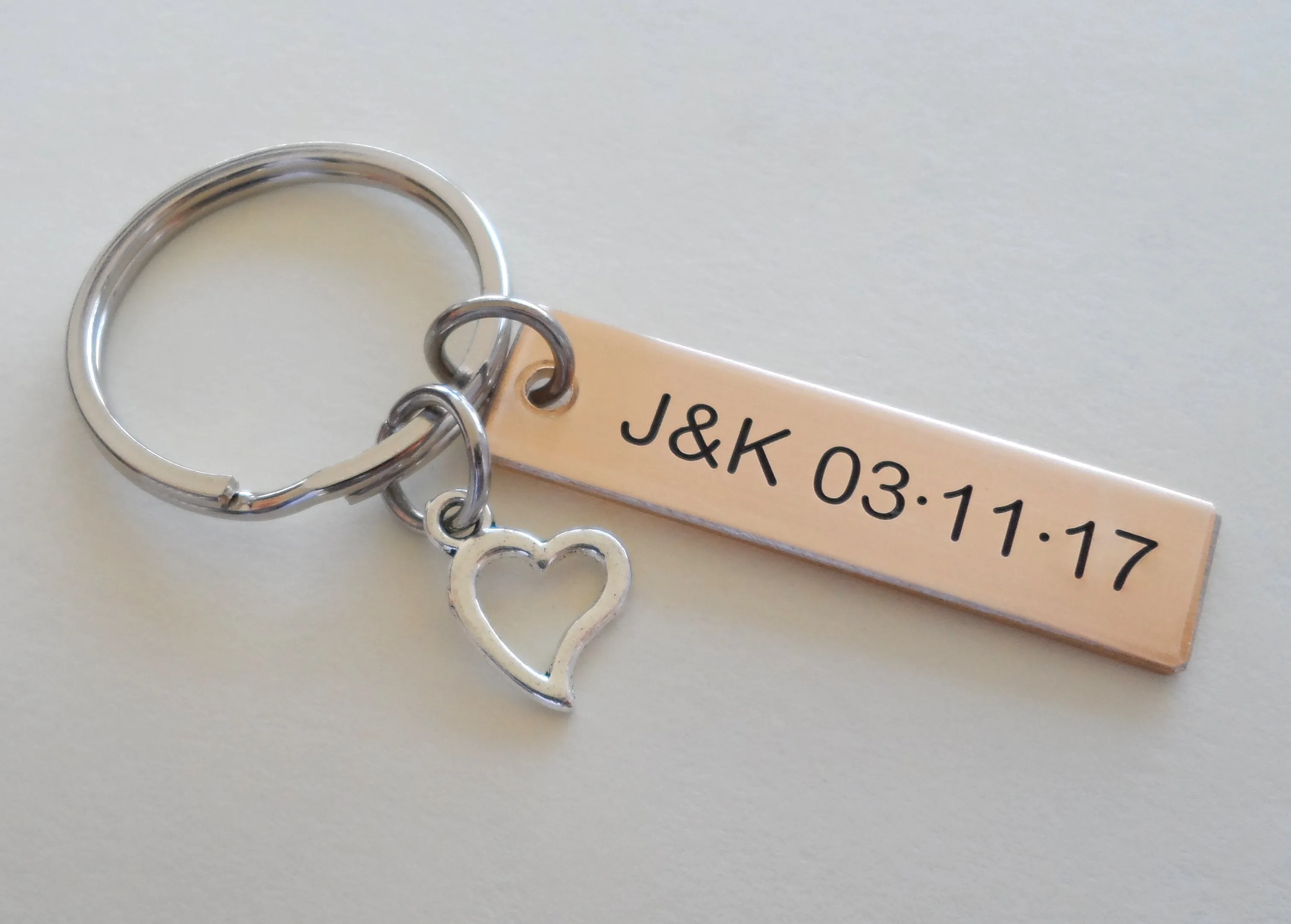 8 Year Anniversary Gift • Personalized Bronze Tag Keychain Engraved with Couples Initials by Jewelry Everyday