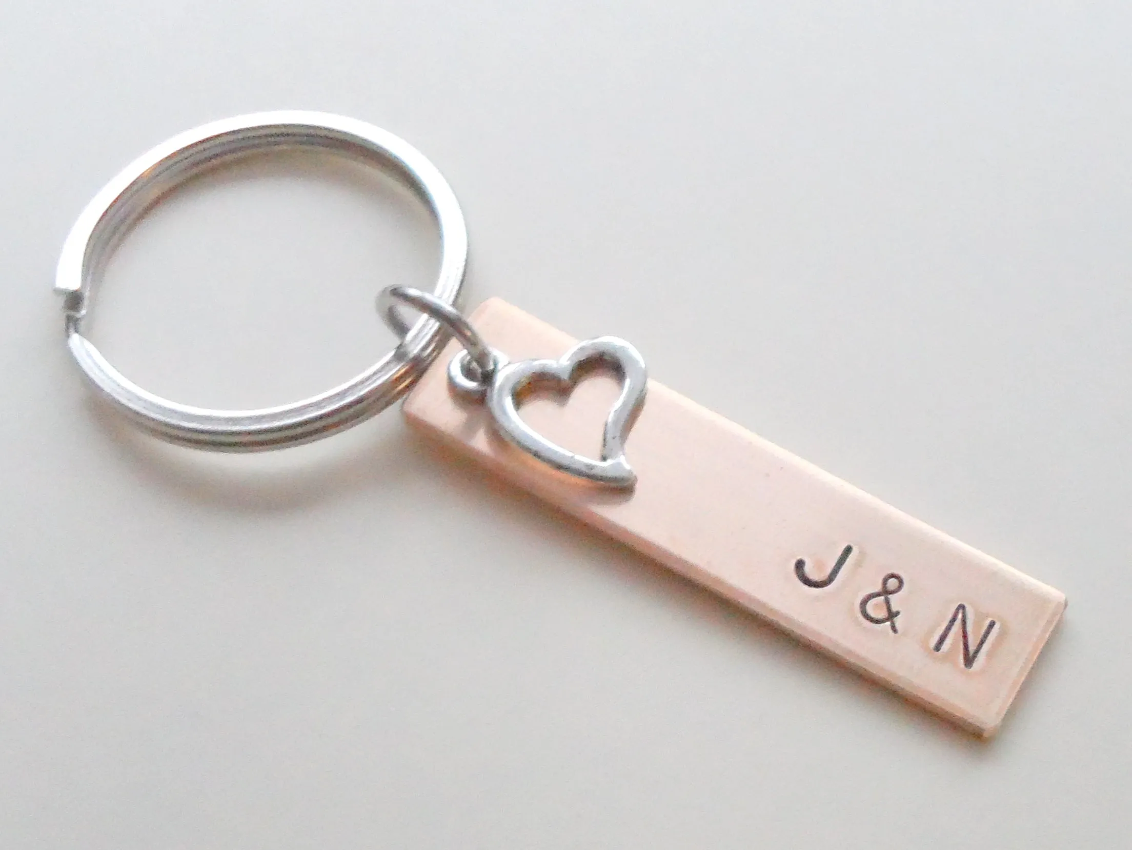 8 Year Anniversary Gift • Personalized Bronze Tag Keychain Engraved with Couples Initials by Jewelry Everyday