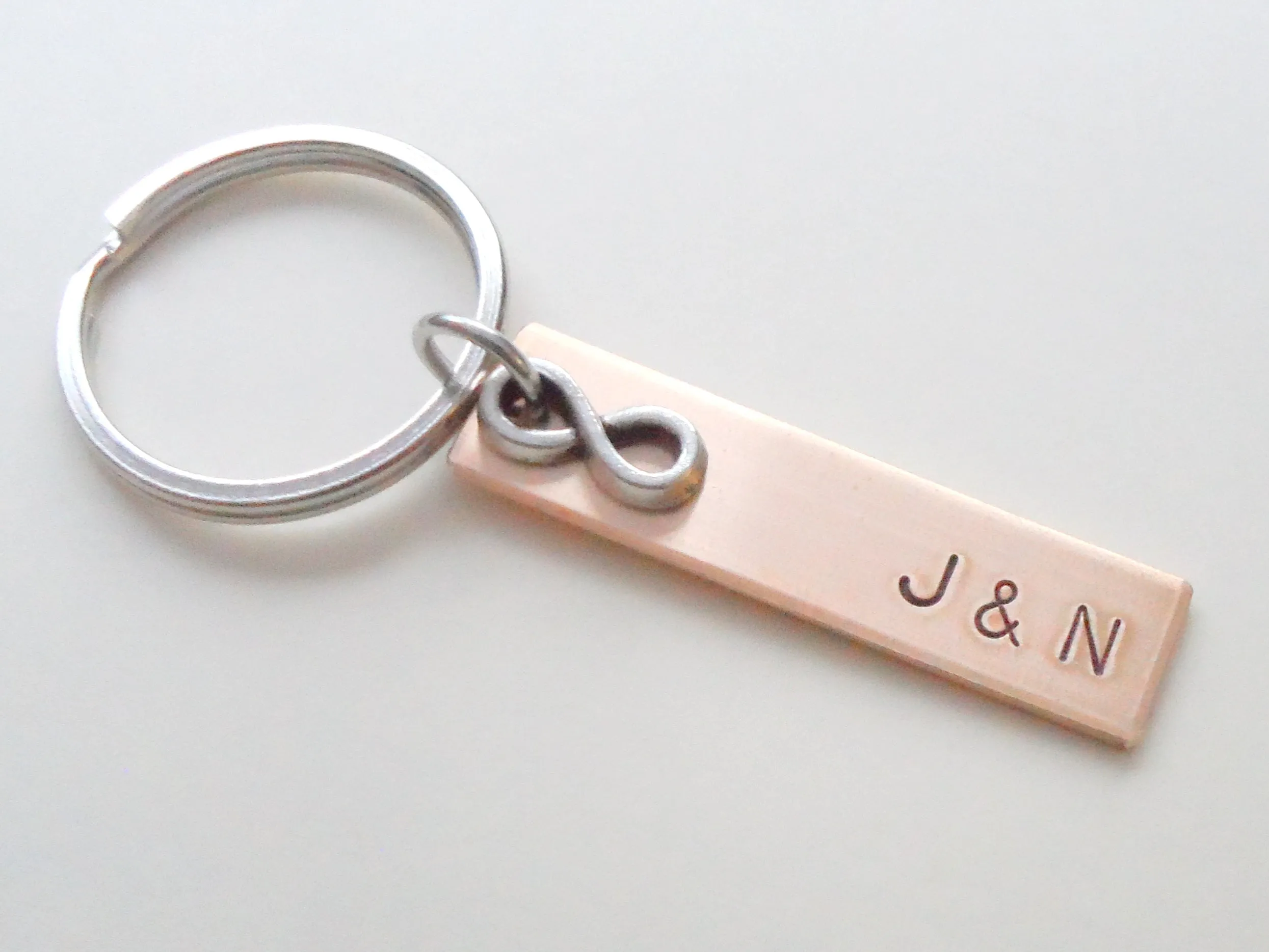 8 Year Anniversary Gift • Personalized Bronze Tag Keychain Engraved with Couples Initials by Jewelry Everyday