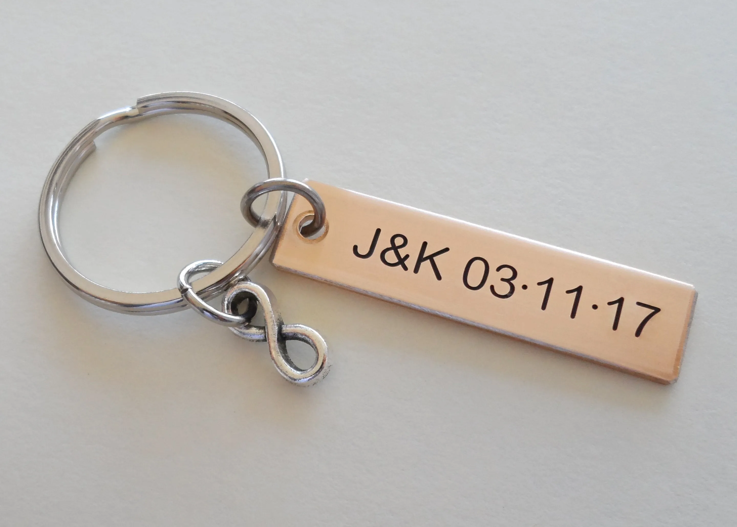 8 Year Anniversary Gift • Personalized Bronze Tag Keychain Engraved with Couples Initials by Jewelry Everyday