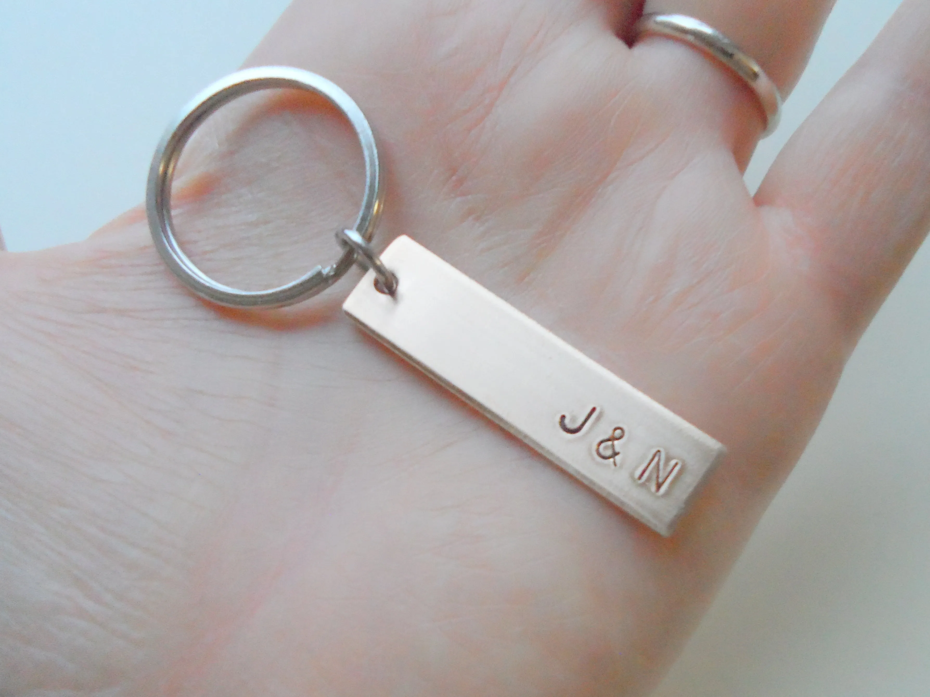 8 Year Anniversary Gift • Personalized Bronze Tag Keychain Engraved with Couples Initials by Jewelry Everyday