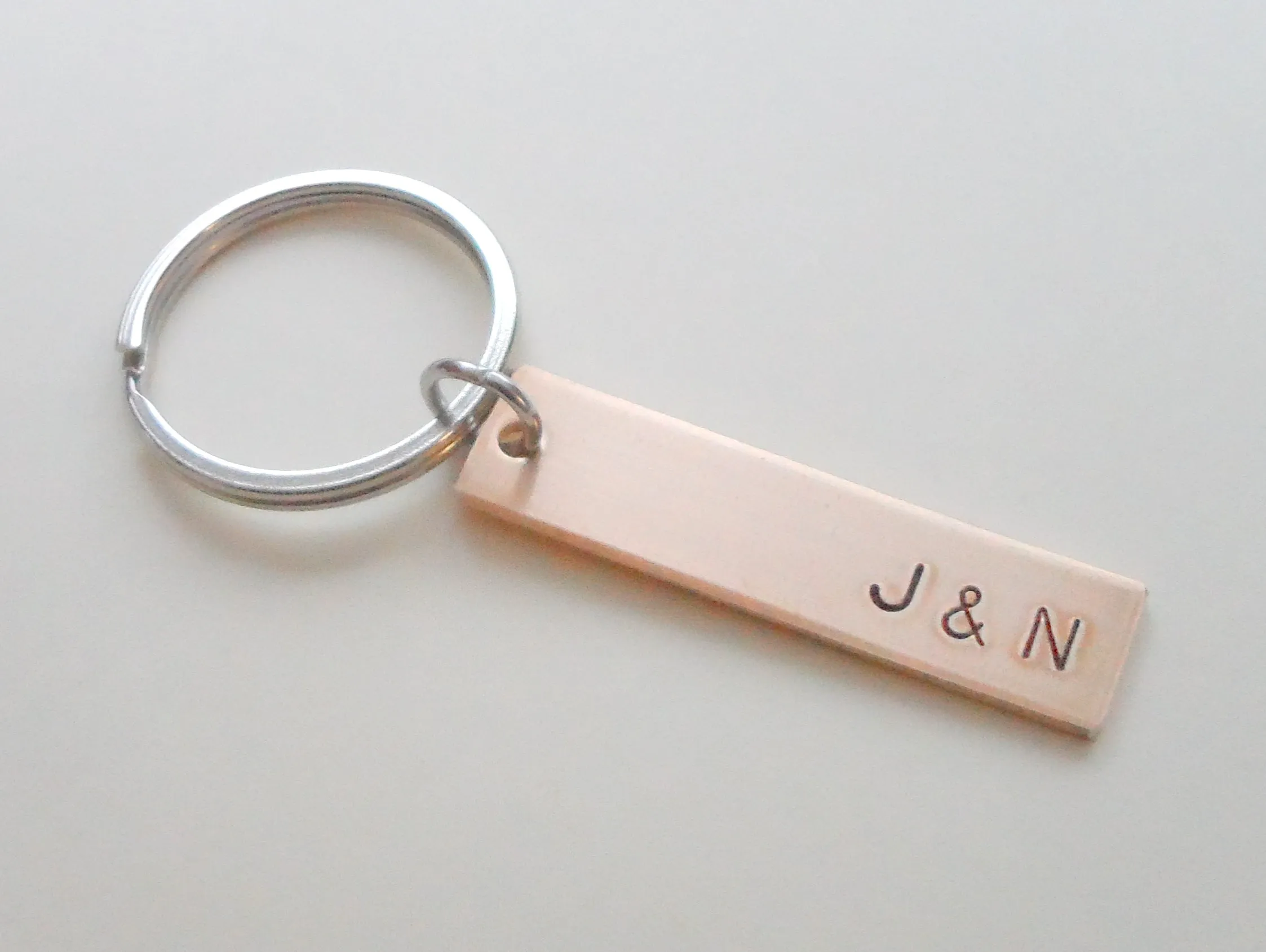 8 Year Anniversary Gift • Personalized Bronze Tag Keychain Engraved with Couples Initials by Jewelry Everyday