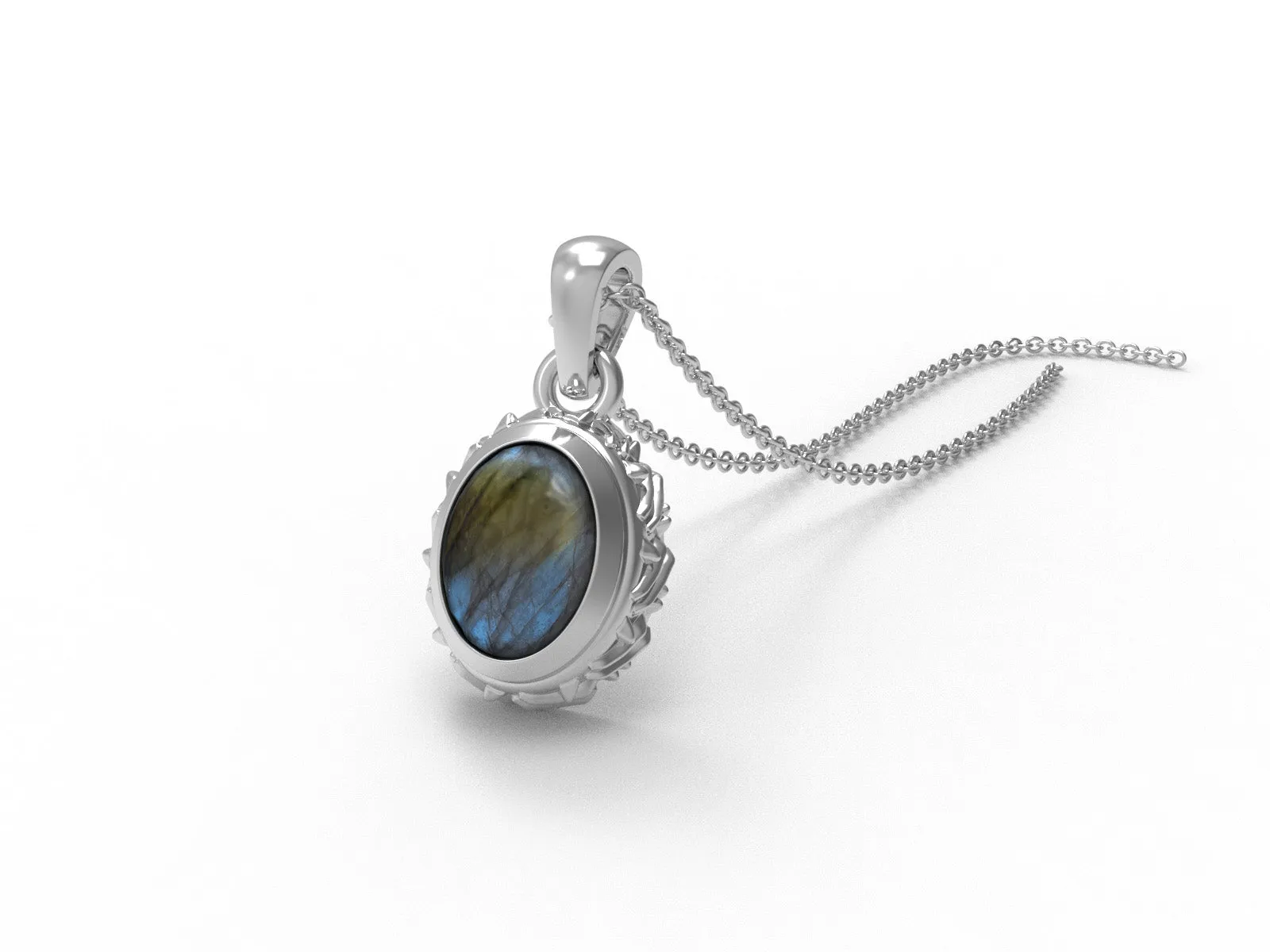 8X6MM Oval Labradorite Gemstone 925 Sterling Silver Solitaire Women Necklace