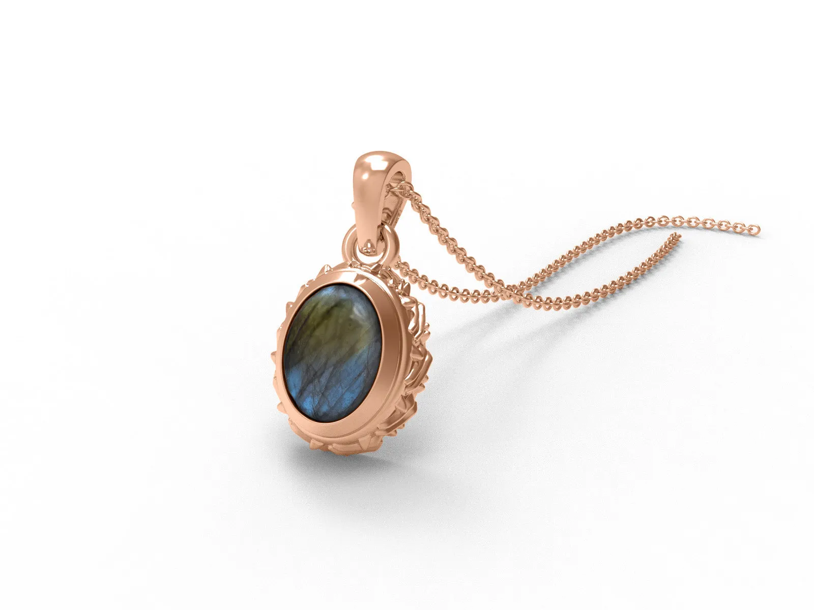 8X6MM Oval Labradorite Gemstone 925 Sterling Silver Solitaire Women Necklace