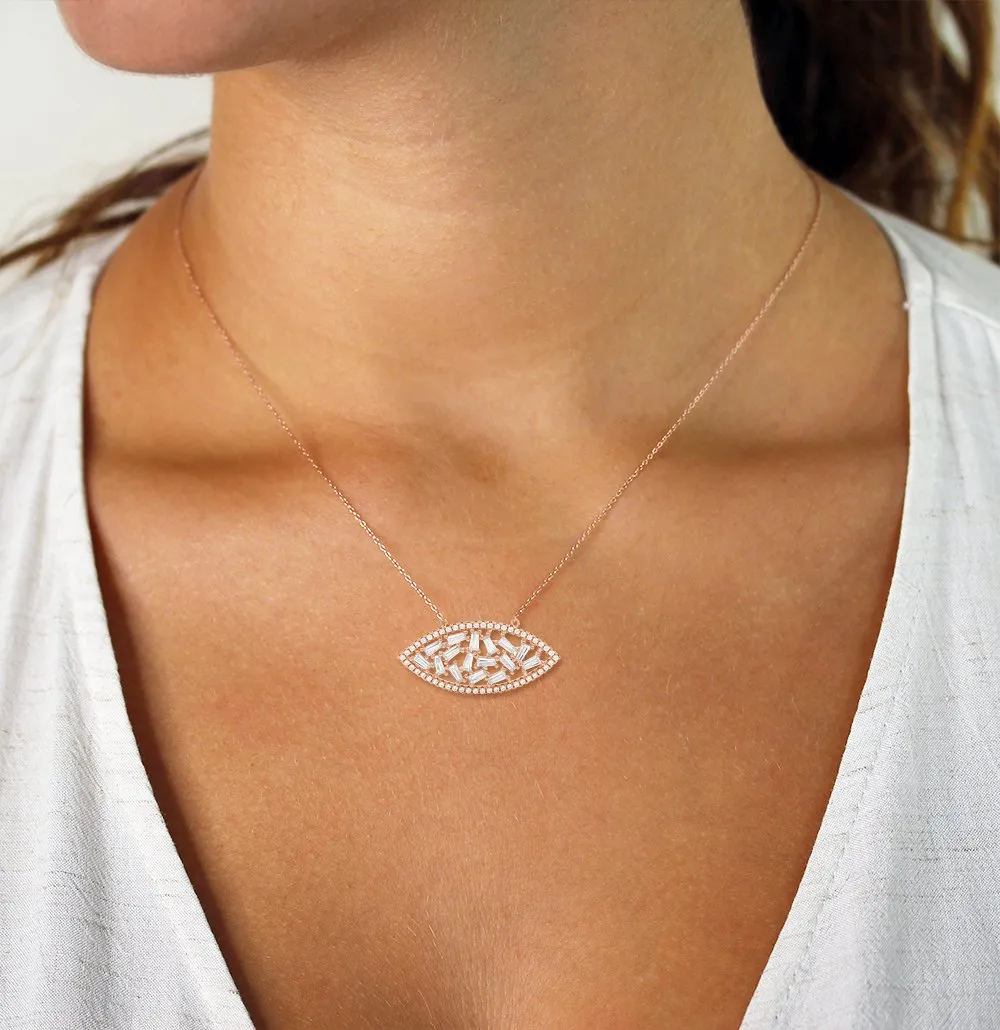 925 Sterling Silver Gold Plated Micro Pave Fancy Clustered Pendant Necklace