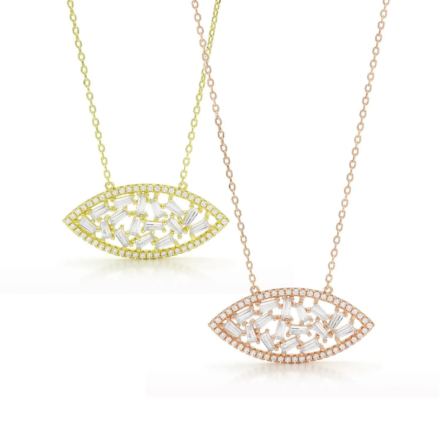 925 Sterling Silver Gold Plated Micro Pave Fancy Clustered Pendant Necklace