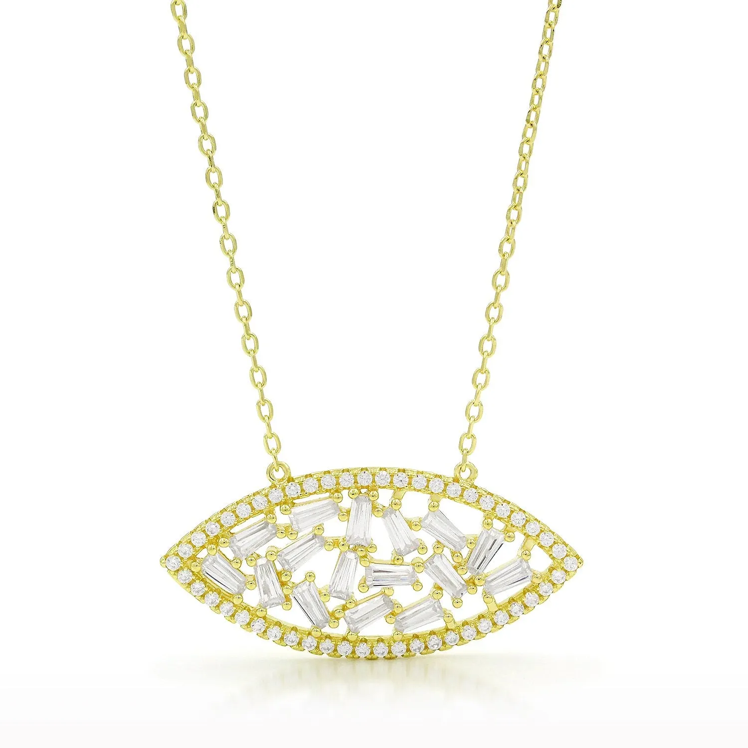 925 Sterling Silver Gold Plated Micro Pave Fancy Clustered Pendant Necklace