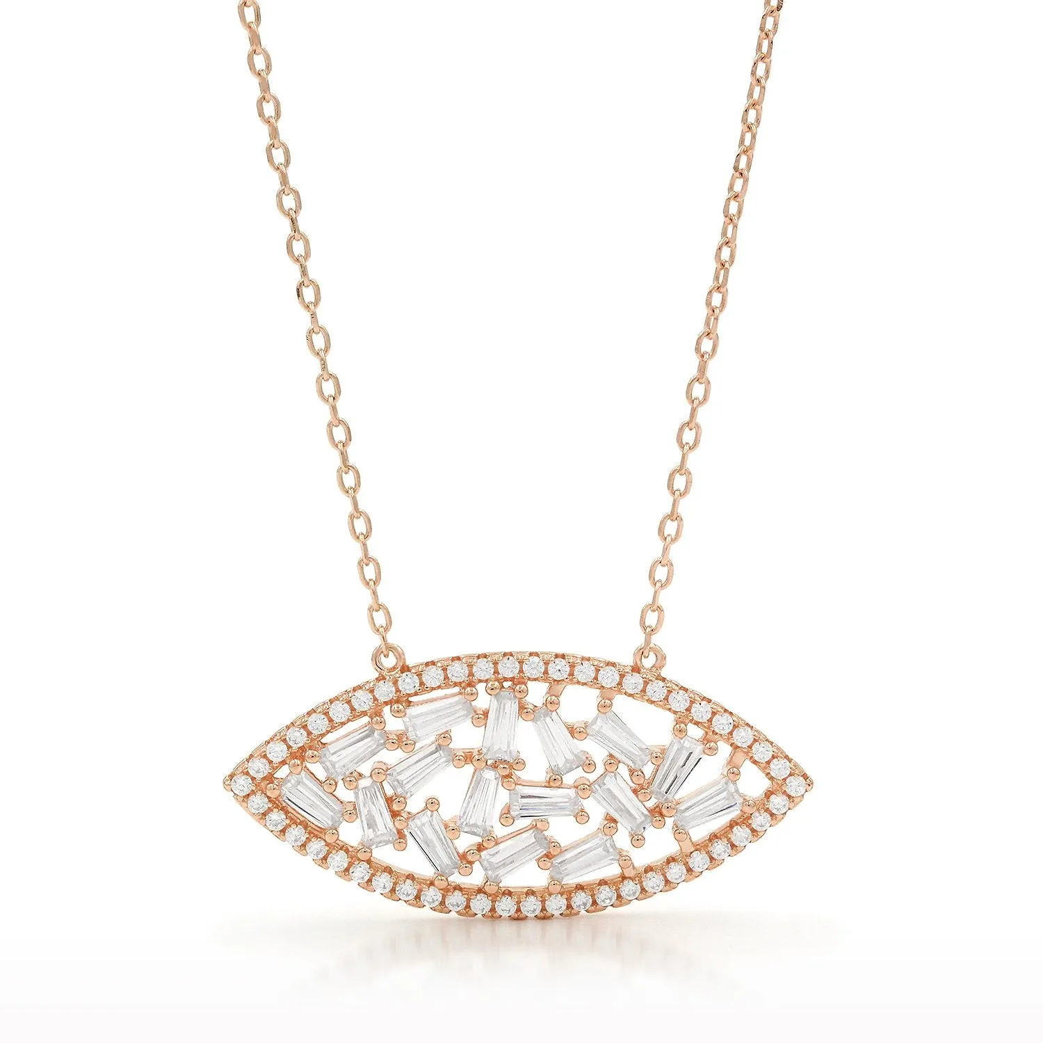 925 Sterling Silver Gold Plated Micro Pave Fancy Clustered Pendant Necklace