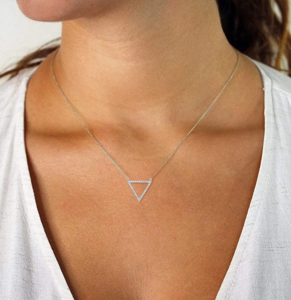 925 Sterling Silver Micro Pave Triangle Delta Necklace