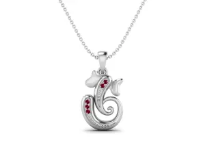 925 Sterling Silver Round Ruby Hindu Religious Ganesh Necklace Men Women Necklace Pendant