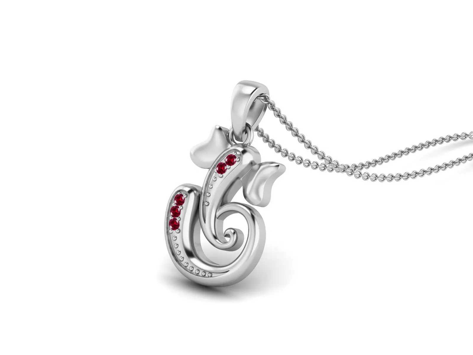 925 Sterling Silver Round Ruby Hindu Religious Ganesh Necklace Men Women Necklace Pendant