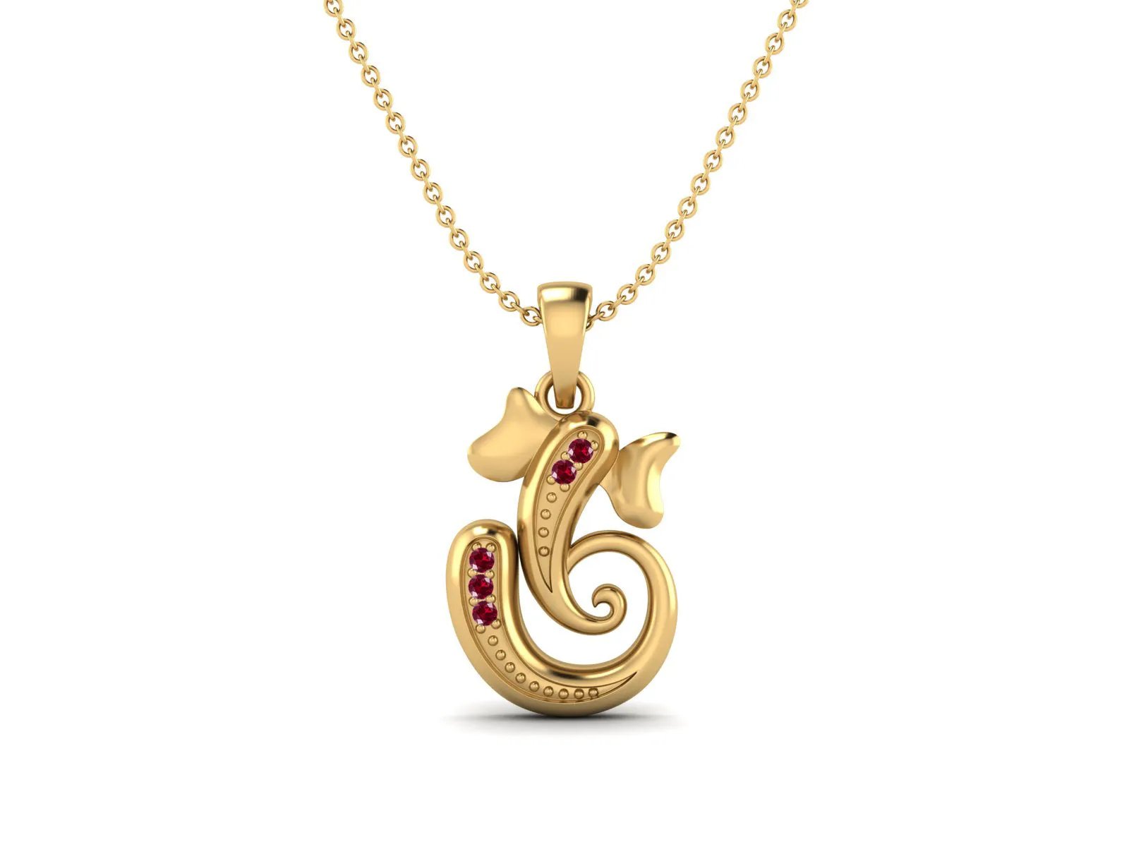 925 Sterling Silver Round Ruby Hindu Religious Ganesh Necklace Men Women Necklace Pendant