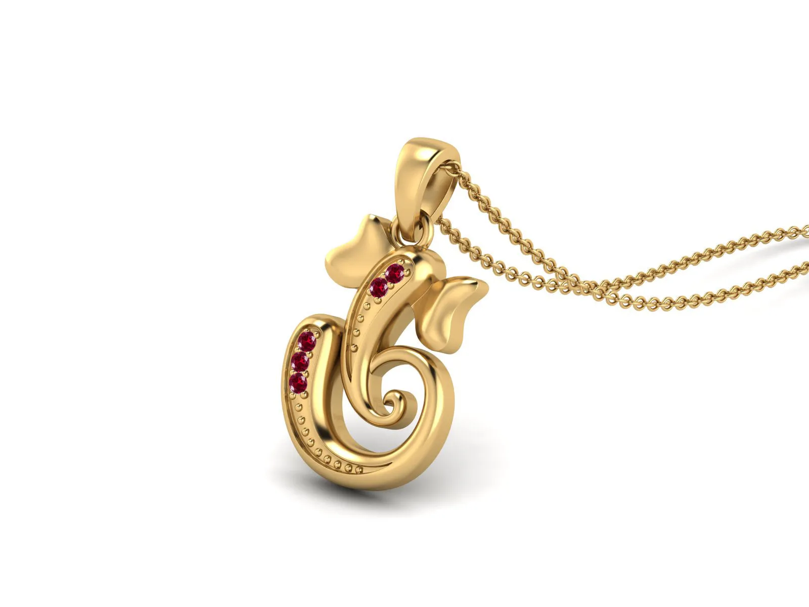 925 Sterling Silver Round Ruby Hindu Religious Ganesh Necklace Men Women Necklace Pendant