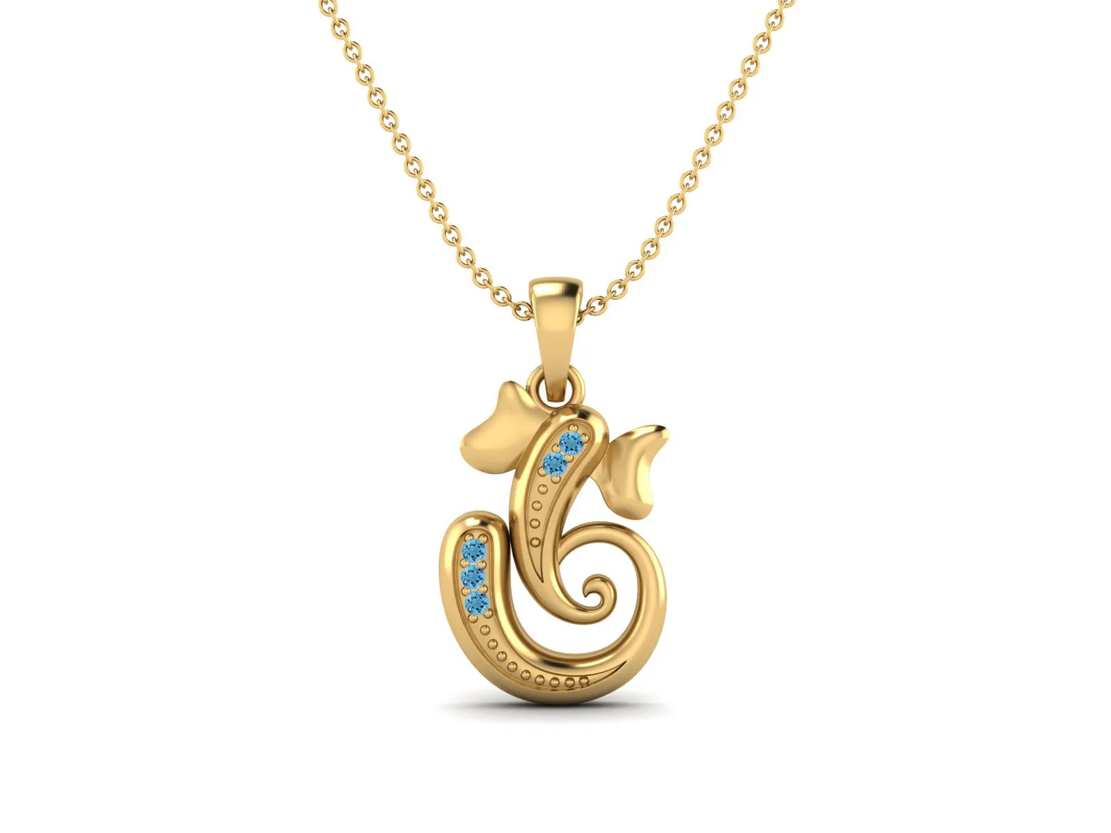 925 Sterling Silver Round Swiss Blue Topaz Hindu Religious Ganesh Necklace Men Women Necklace Pendant