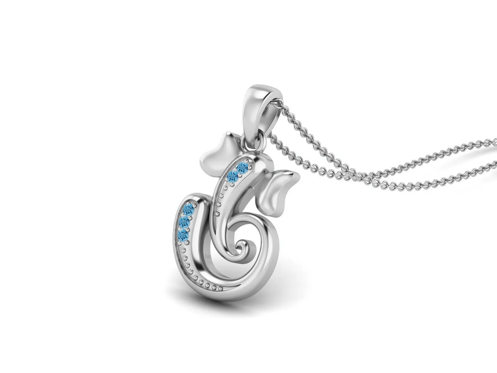 925 Sterling Silver Round Swiss Blue Topaz Hindu Religious Ganesh Necklace Men Women Necklace Pendant