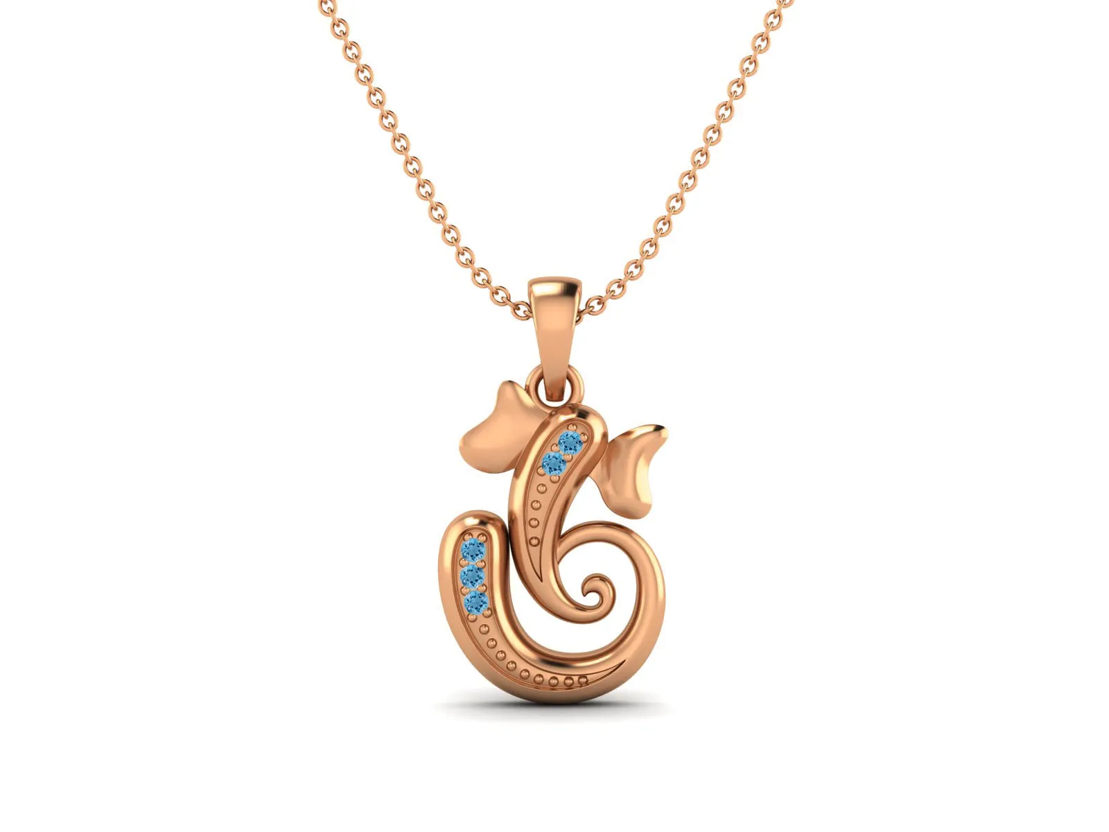 925 Sterling Silver Round Swiss Blue Topaz Hindu Religious Ganesh Necklace Men Women Necklace Pendant
