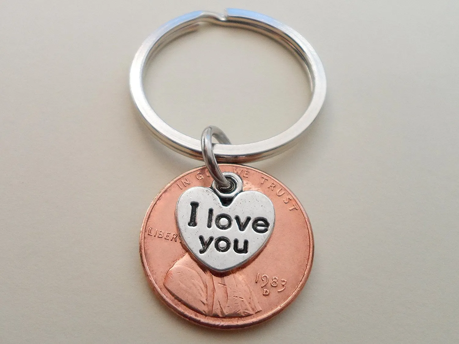 Anniversary Gift •Penny Keychain 1983 Penny Keychains With I Love You Charm by Jewelry Everyday