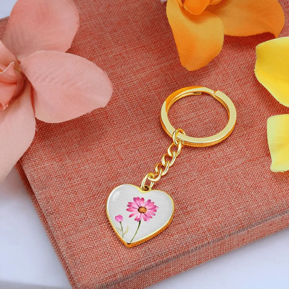 April Birth Flower Keychain, Daisy Keychain, Birth Month Flower Keychain, Birthday Gift For Her, Gift for Daughter, Sister, New Mom Gift - Silver