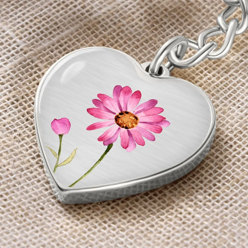 April Birth Flower Keychain, Daisy Keychain, Birth Month Flower Keychain, Birthday Gift For Her, Gift for Daughter, Sister, New Mom Gift - Silver