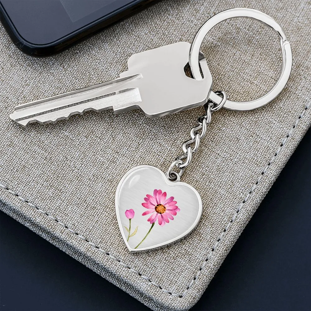 April Birth Flower Keychain, Daisy Keychain, Birth Month Flower Keychain, Birthday Gift For Her, Gift for Daughter, Sister, New Mom Gift - Silver