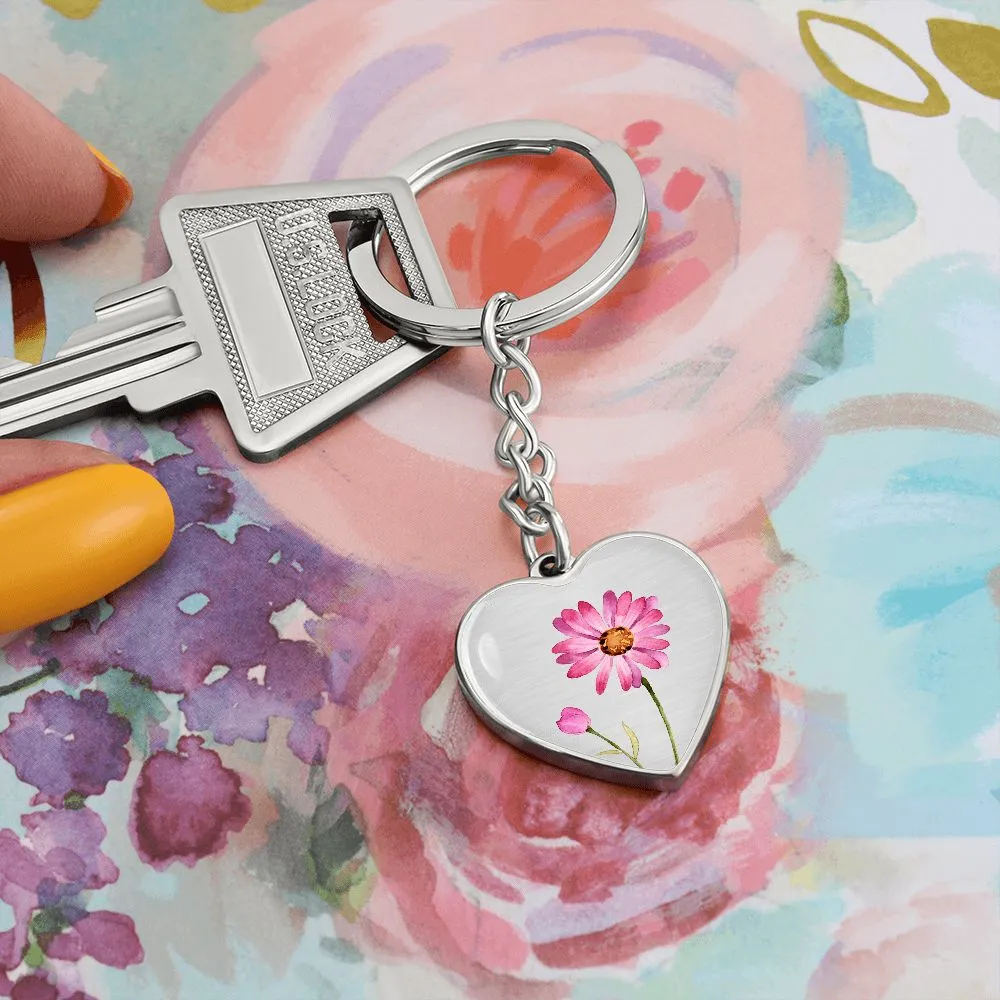 April Birth Flower Keychain, Daisy Keychain, Birth Month Flower Keychain, Birthday Gift For Her, Gift for Daughter, Sister, New Mom Gift - Silver