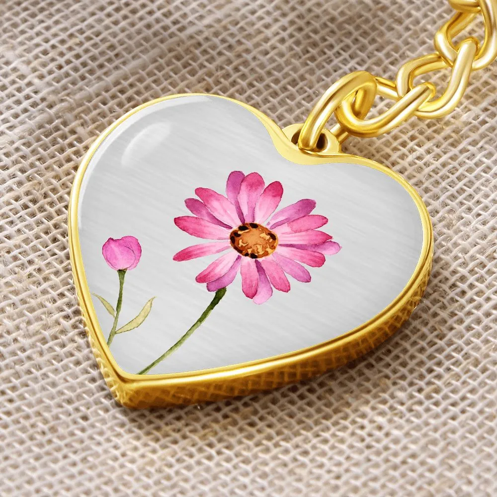 April Birth Flower Keychain, Daisy Keychain, Birth Month Flower Keychain, Birthday Gift For Her, Gift for Daughter, Sister, New Mom Gift - Silver
