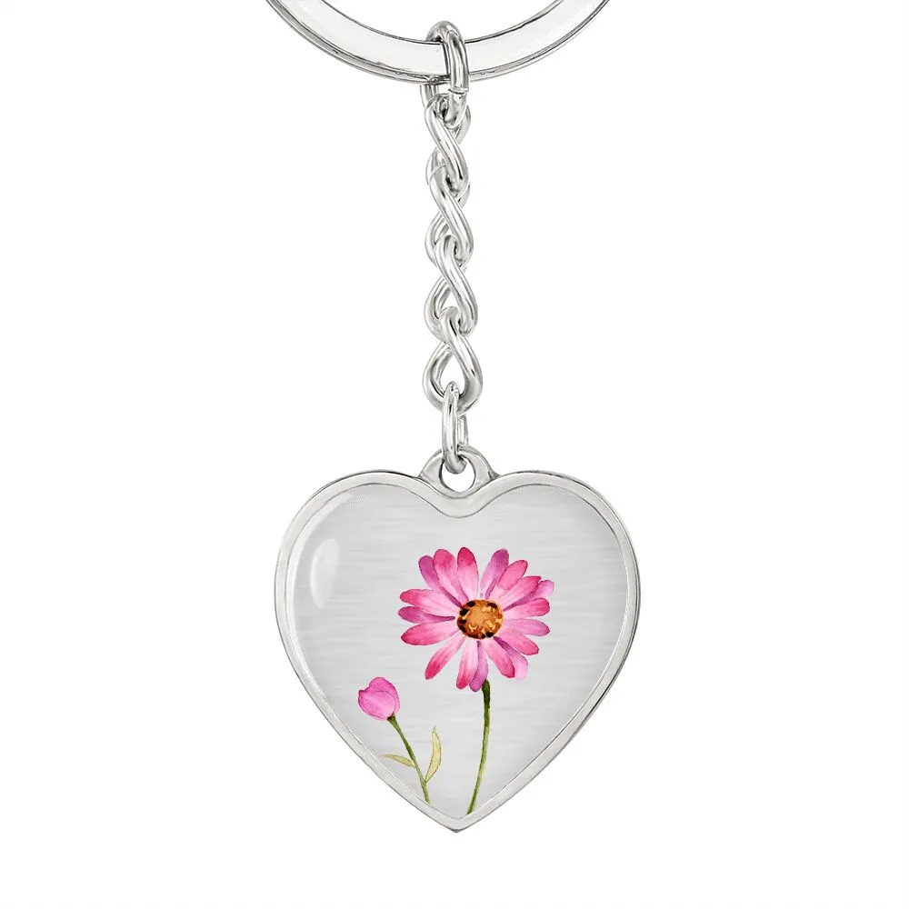 April Birth Flower Keychain, Daisy Keychain, Birth Month Flower Keychain, Birthday Gift For Her, Gift for Daughter, Sister, New Mom Gift - Silver
