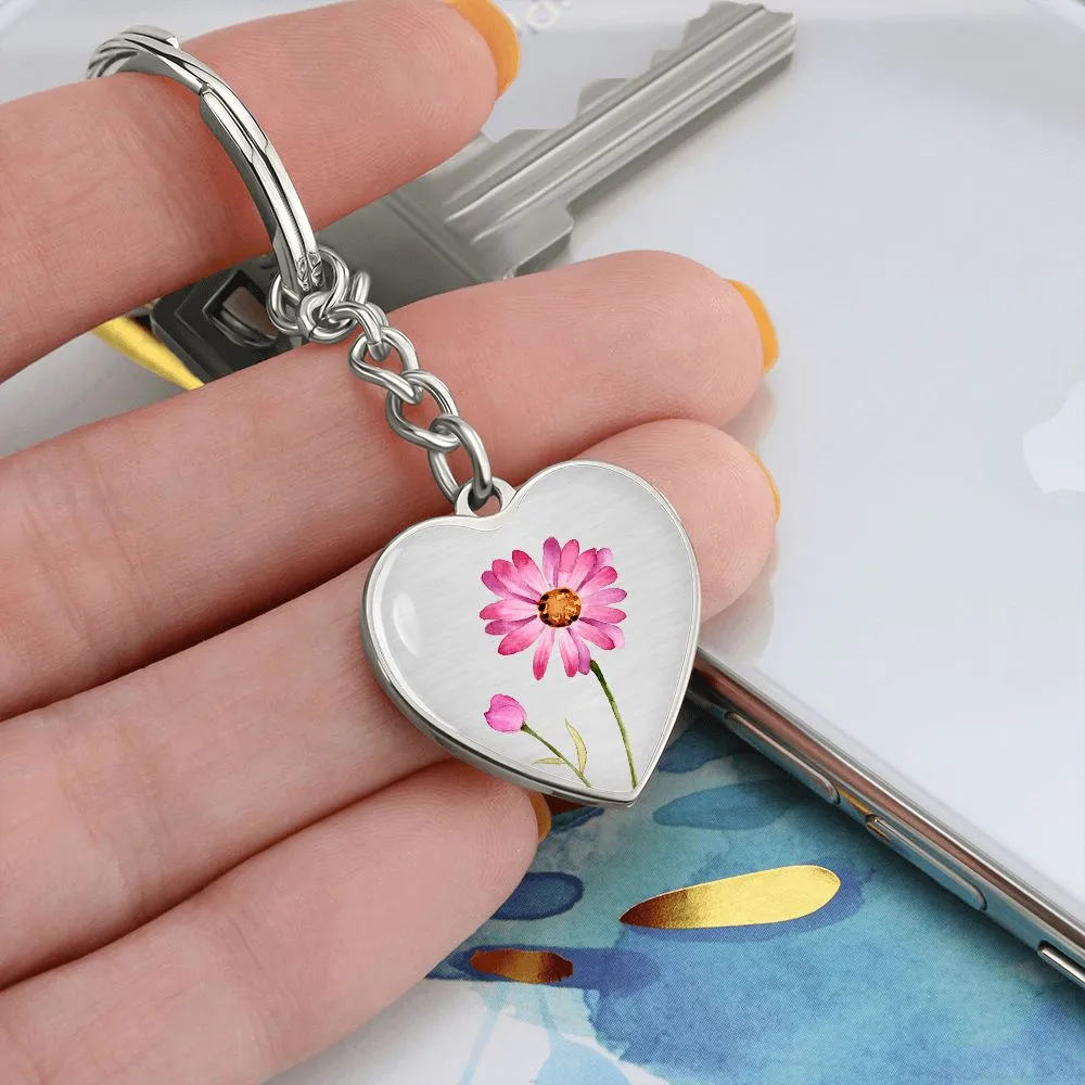 April Birth Flower Keychain, Daisy Keychain, Birth Month Flower Keychain, Birthday Gift For Her, Gift for Daughter, Sister, New Mom Gift - Silver