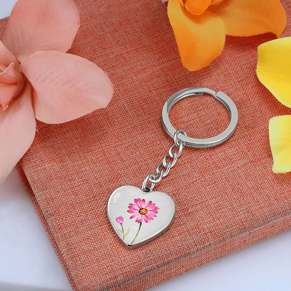 April Birth Flower Keychain, Daisy Keychain, Birth Month Flower Keychain, Birthday Gift For Her, Gift for Daughter, Sister, New Mom Gift - Silver