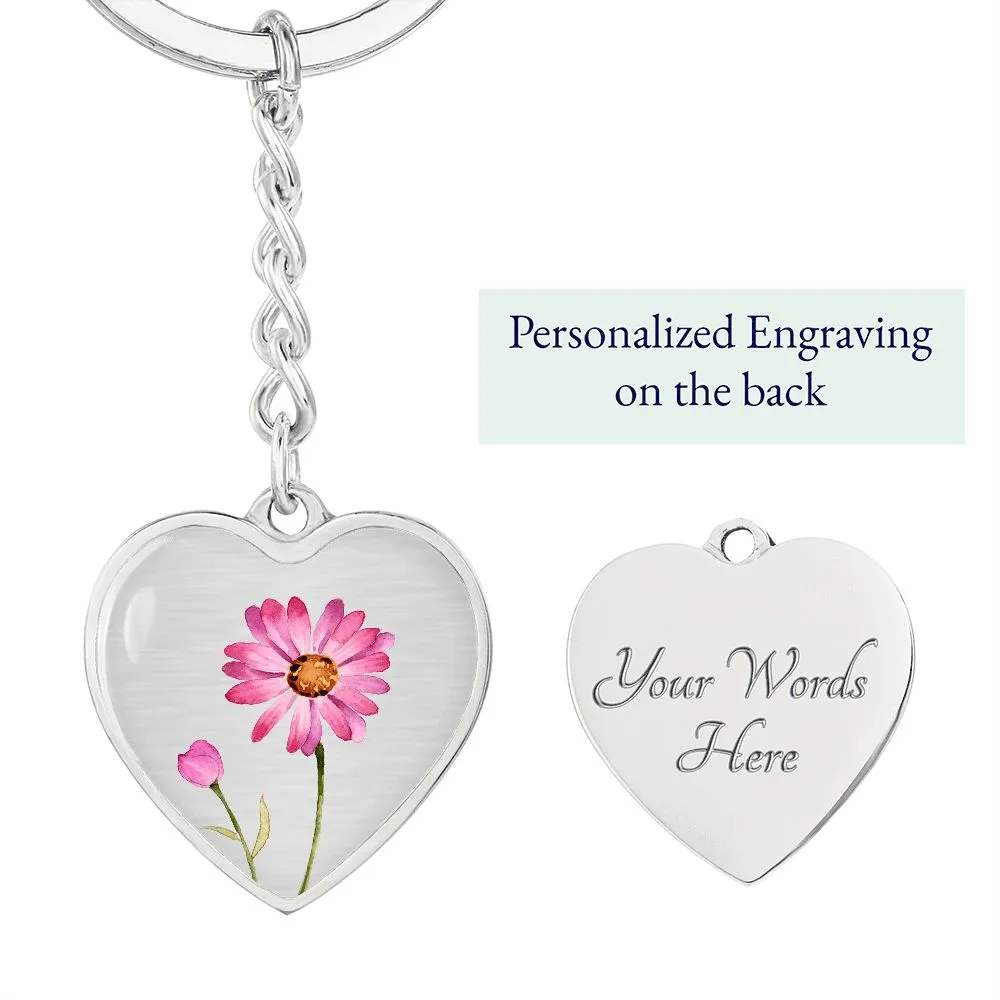 April Birth Flower Keychain, Daisy Keychain, Birth Month Flower Keychain, Birthday Gift For Her, Gift for Daughter, Sister, New Mom Gift - Silver