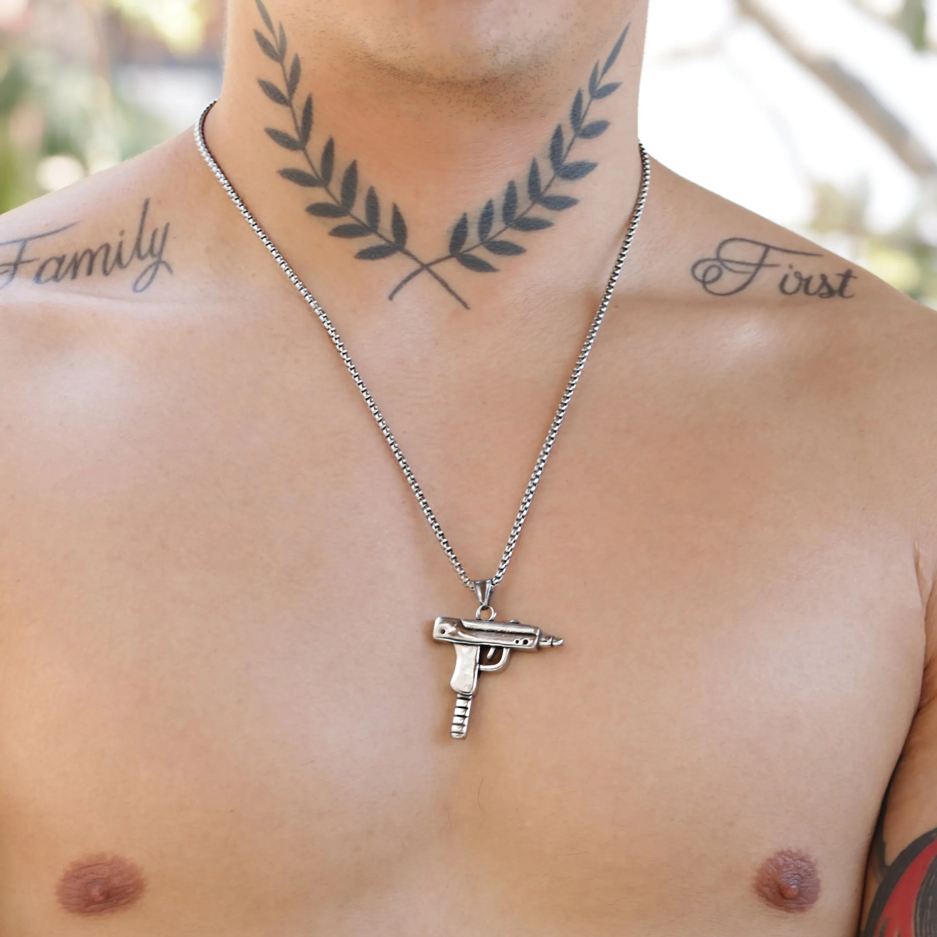 Arther Stainless Steel Uzzi Pendant & Chain