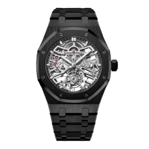 Audemars Piguet Royal Oak Selfwinding Flying Tourbillon Openworked "50th Anniversary" 41mm Men's Watch - Ref: 26735ST.OO.1320ST.01-pvd-2 - Transparent Sapphire Skeleton Dial, Black PVD Stainless Steel Bracelet