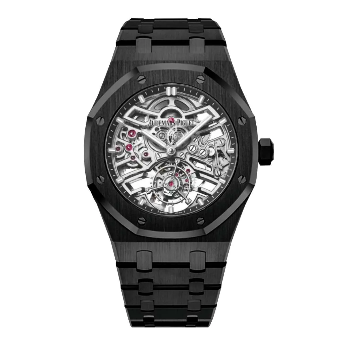 Audemars Piguet Royal Oak Selfwinding Flying Tourbillon Openworked "50th Anniversary" 41mm Men's Watch - Ref: 26735ST.OO.1320ST.01-pvd-2 - Transparent Sapphire Skeleton Dial, Black PVD Stainless Steel Bracelet