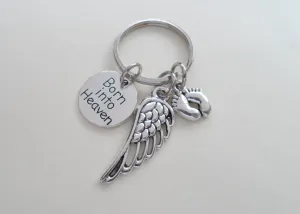 Baby Memorial Keychain • Born into Heaven Keychain w/ Baby Feet & Wings Charm | Jewelry Everyday