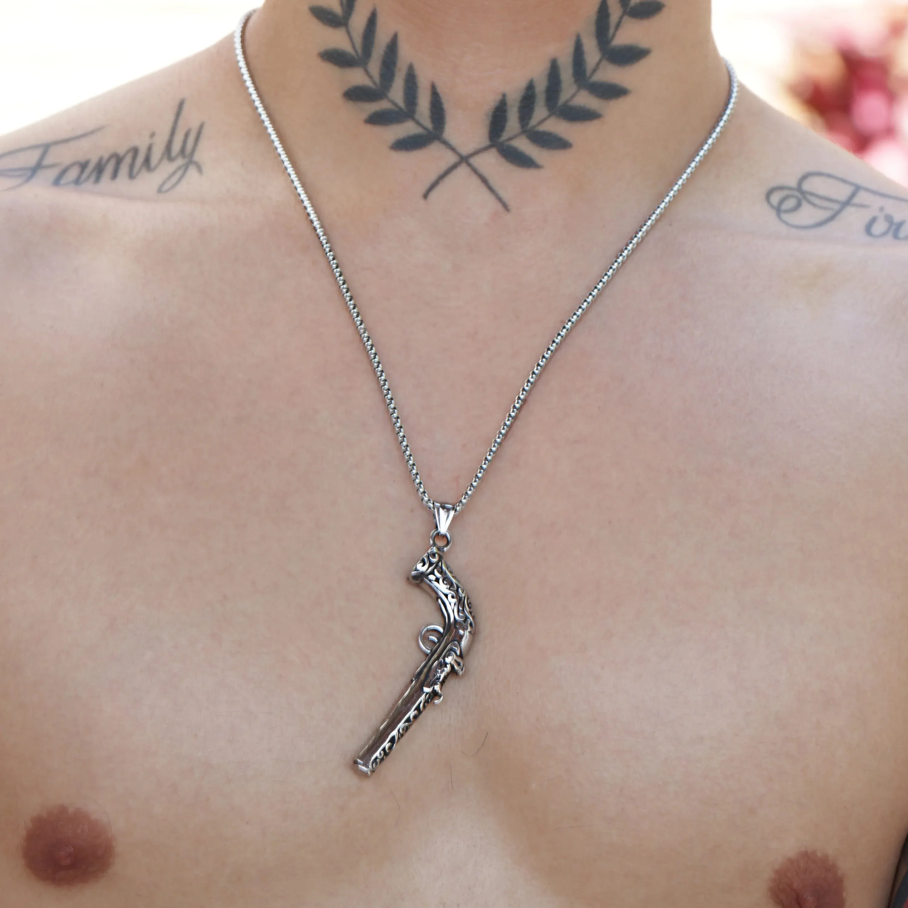Bastien Stainless Steel Pistoleer Pendant & Chain
