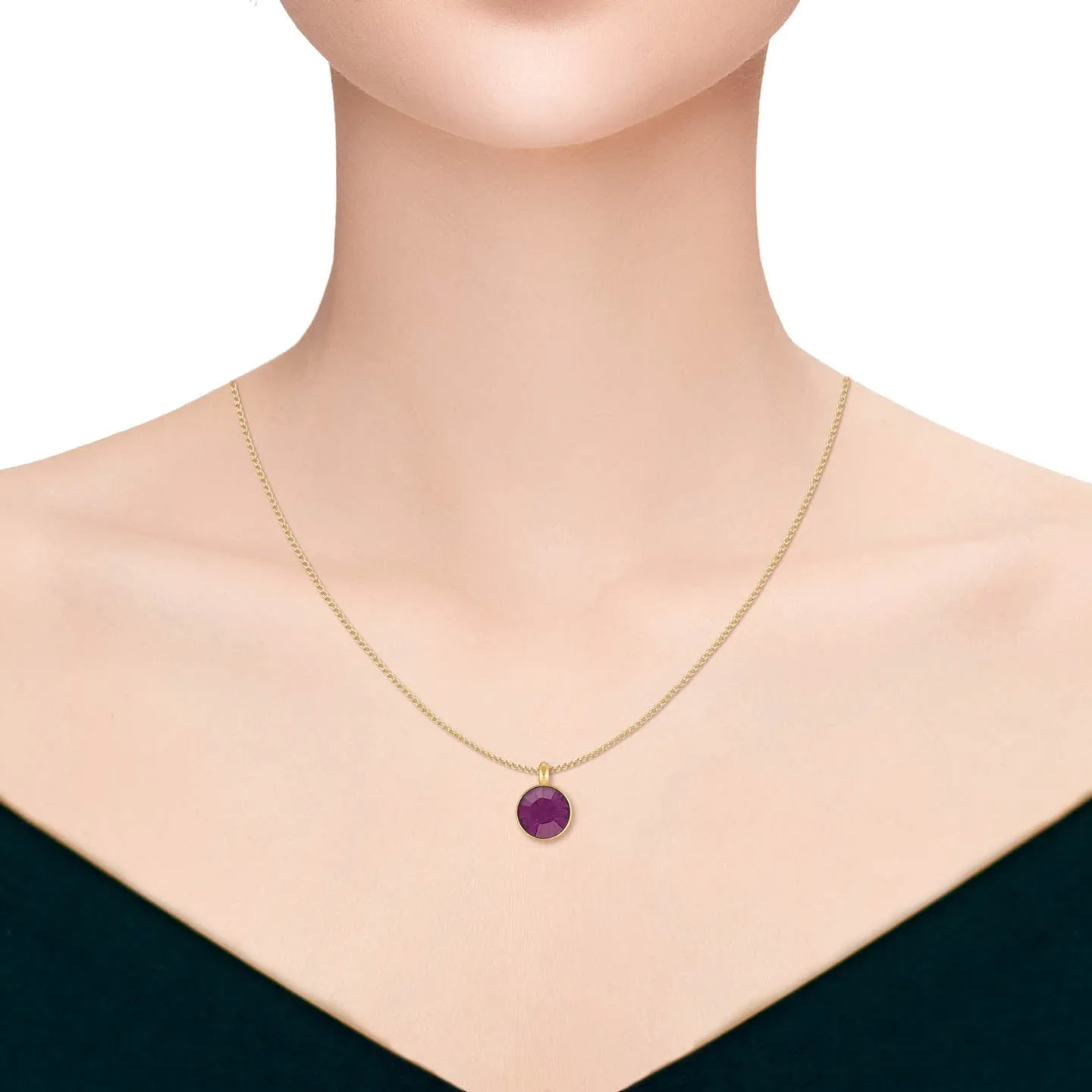 Bella Pendant Necklace with Purple Amethyst Round Crystals from Swarovski Gold Plated