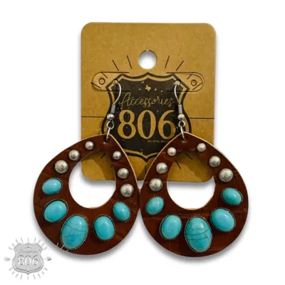 Black Leather and stone teardrop earring