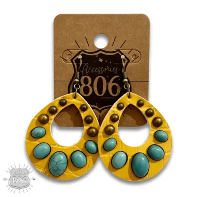 Black Leather and stone teardrop earring