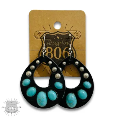Black Leather and stone teardrop earring