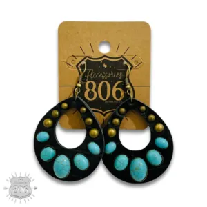 Black Leather and stone teardrop earring