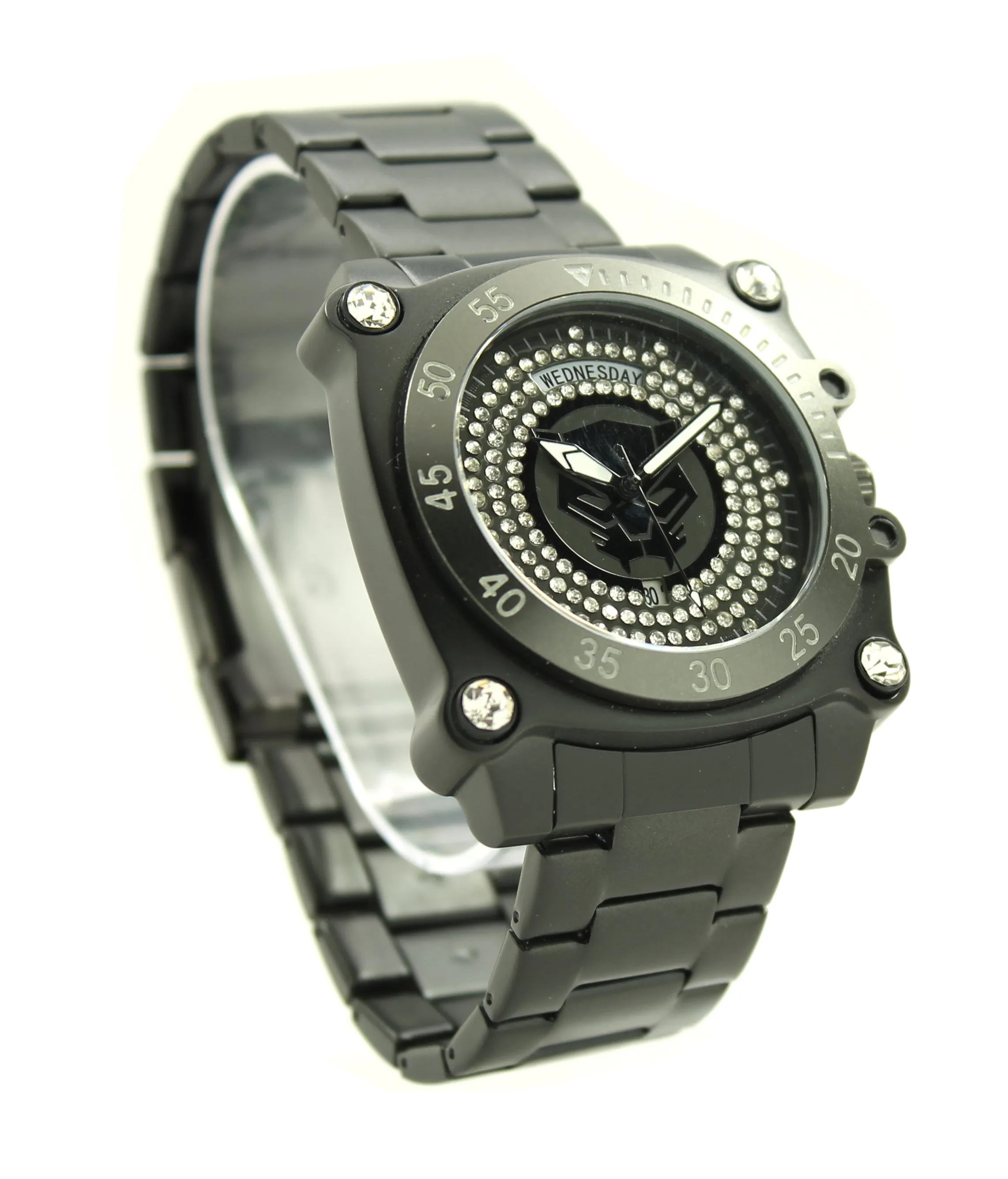 Black Panther Wakanda Forever Stainless Steel Men's Water Resistant Watch Day and Date Movement Watch Marvel Avengers (AVG8011)